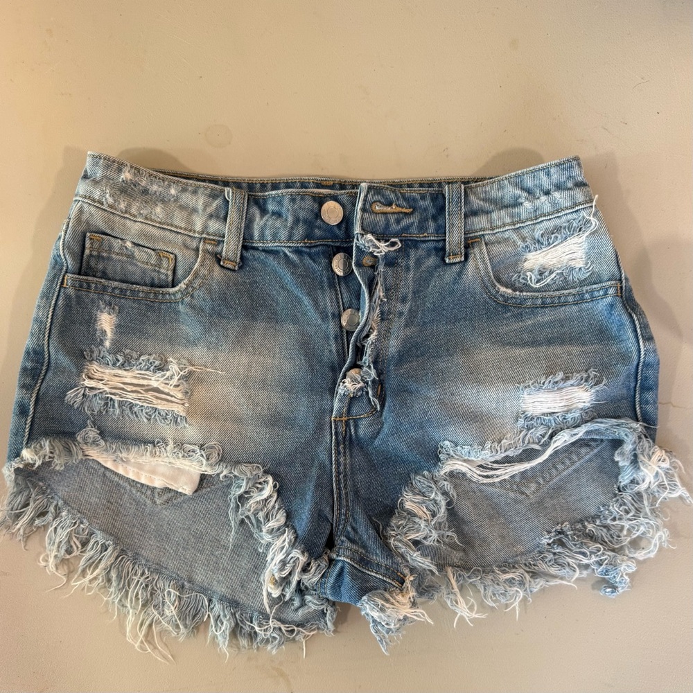 Cello Light Blue Distressed Jean Shorts